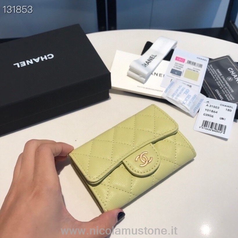 Оригинальное качество Chanel визитница кошелек 16см золотая фурнитура икра кожа коллекция осень/зима 2020 желтый