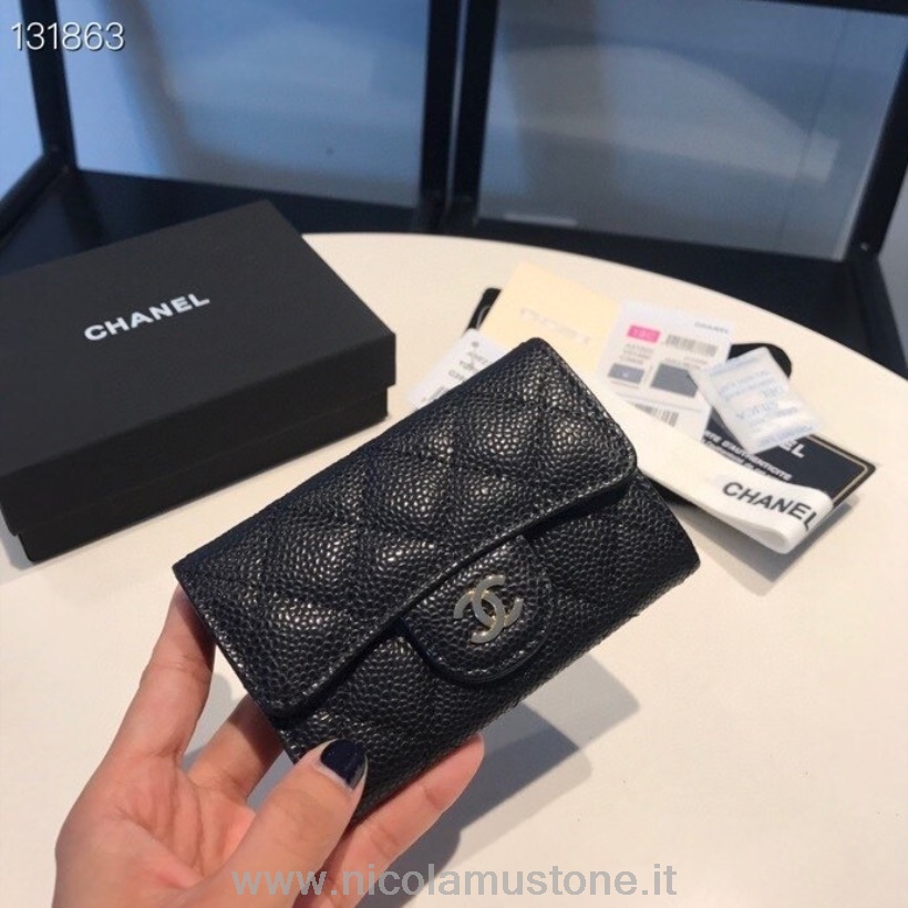 Оригинальное качество Chanel визитница кошелек 16см серебряная фурнитура икра кожа коллекция осень/зима 2020 черный