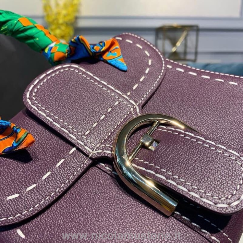 оригинальная качественная сумка-портфель Delvaux Sellier Brillant Bb с клапаном 20 см из зернистой телячьей кожи золотая фурнитура коллекция осень/зима 2019 фиолетовый