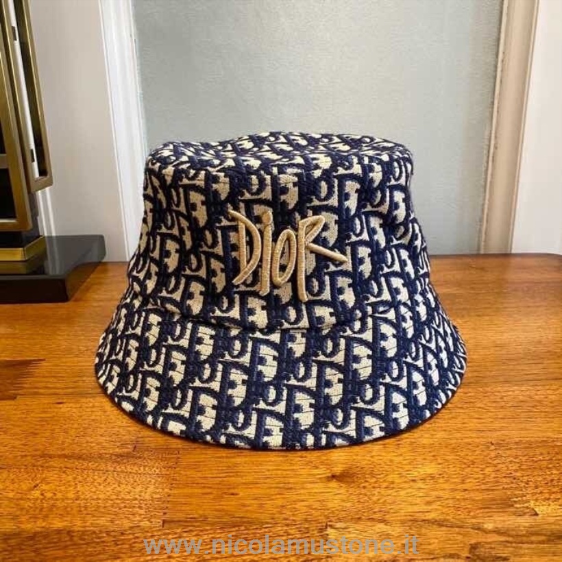 шляпа-ведро из парусины Christian Dior Oblique коллекция весна-лето 2020 оригинальное качество синий цвет