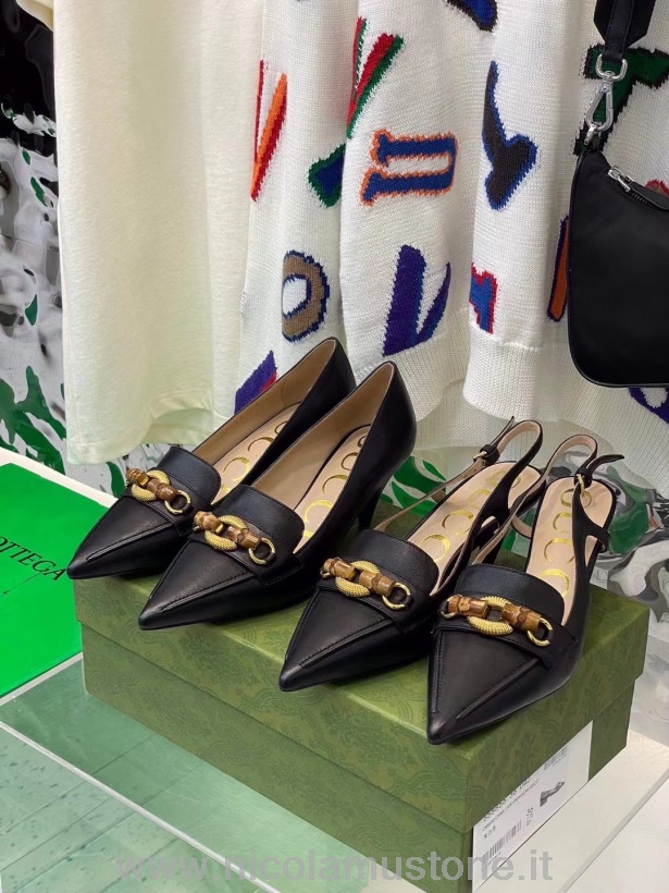 Бамбуковые туфли-лодочки Gucci Horsebit оригинального качества из телячьей кожи из коллекции осень-зима 2021 черного цвета