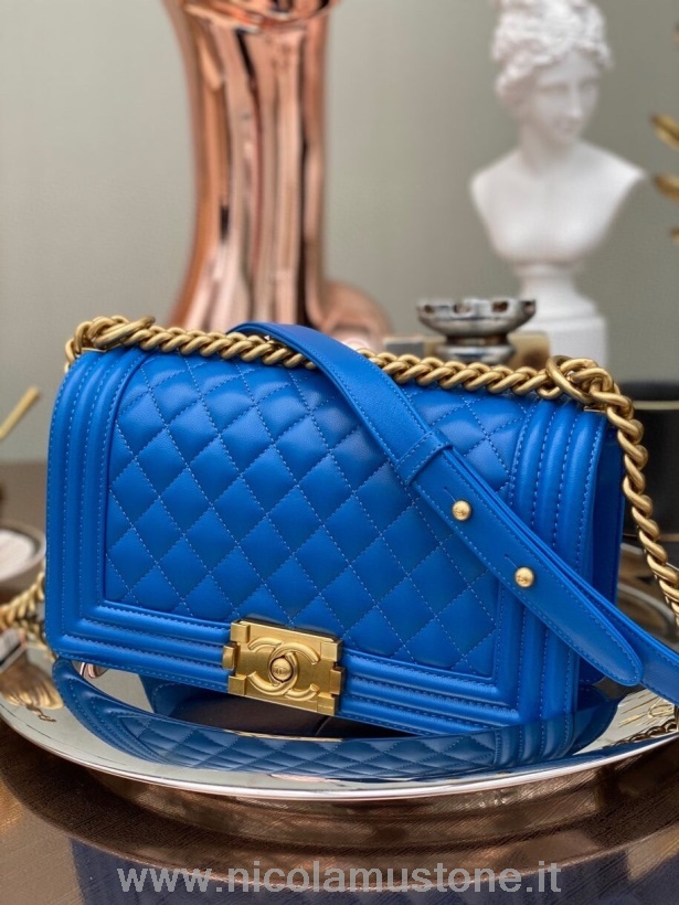 Original quality Chanel LeBoy Bag 25cm Lambskin Leather Gold Hardware Spring/Summer 2020 Collection Electric Blue
