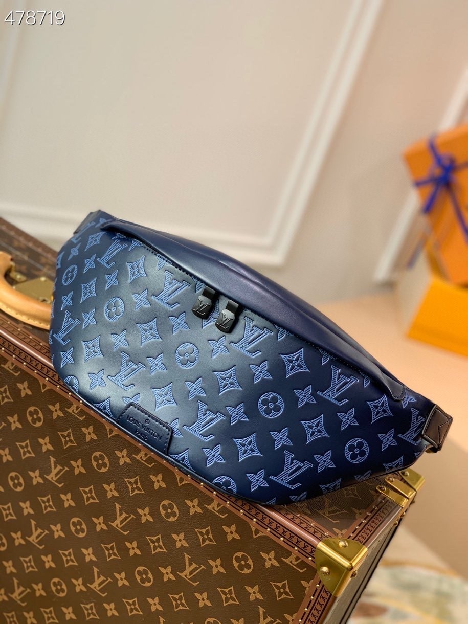 оригинальная качественная сумка Louis Vuitton Discovery 20 см из воловьей кожи с печатью монограммы коллекция весна/лето 2021 M45729 темно-синий