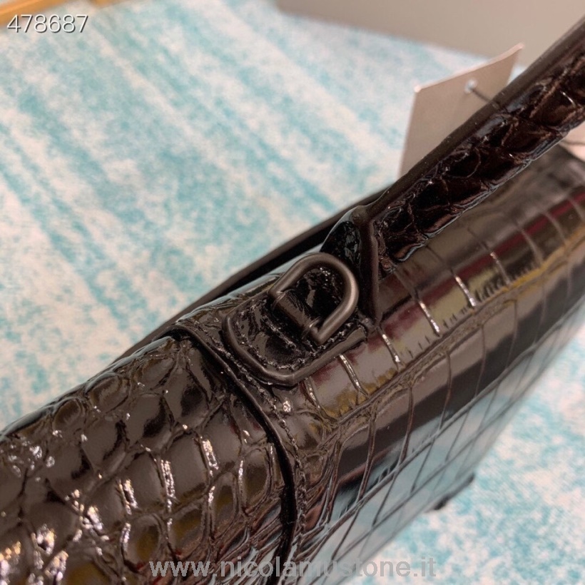 оригинальная качественная сумка Balenciaga с ручкой в ​​виде песочных часов 35см 671000 из кожи с тиснением под крокодила коллекция весна-лето 2021 черный
