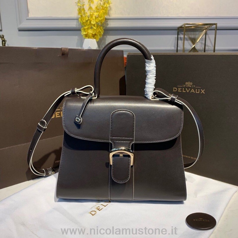 Оригинальное качество Delvaux Brillant Mm сумка-портфель с клапаном 28см сумка из телячьей кожи золотая фурнитура коллекция осень/зима 2019 темно-коричневый/белый кант
