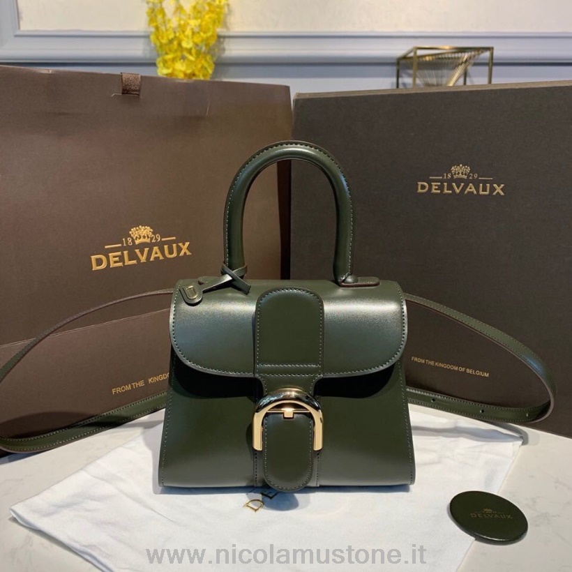 Сумка-портфель Delvaux Brillant Bb оригинального качества с клапаном 20 см из телячьей кожи с золотой фурнитурой из коллекции осень-зима 2019 темно-зеленого цвета