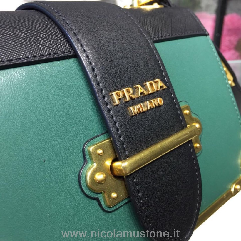 Сумка Prada Cahier на плечо 20см оригинального качества 1bh018 коллекция весна/лето 2019 зеленый/черный