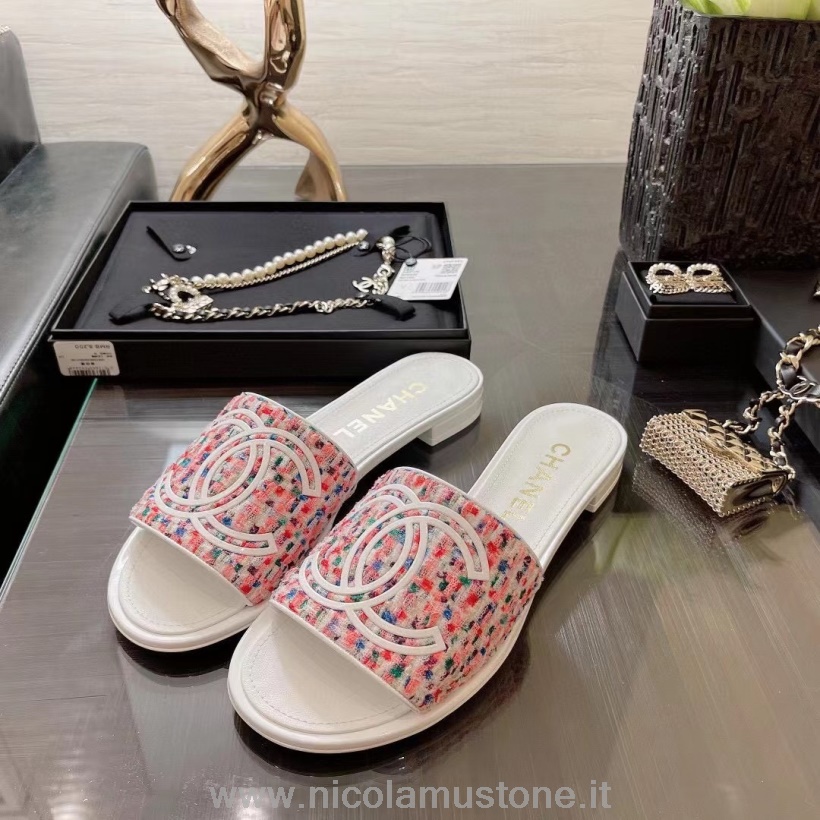 сандалии оригинального качества Chanel плетеные с логотипом Cc из телячьей кожи коллекция весна/лето 2021 белый