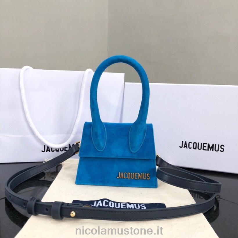 оригинальная качественная сумка Jacquemus Le Chiquito из замши из коллекции осень/зима 2019 синего цвета