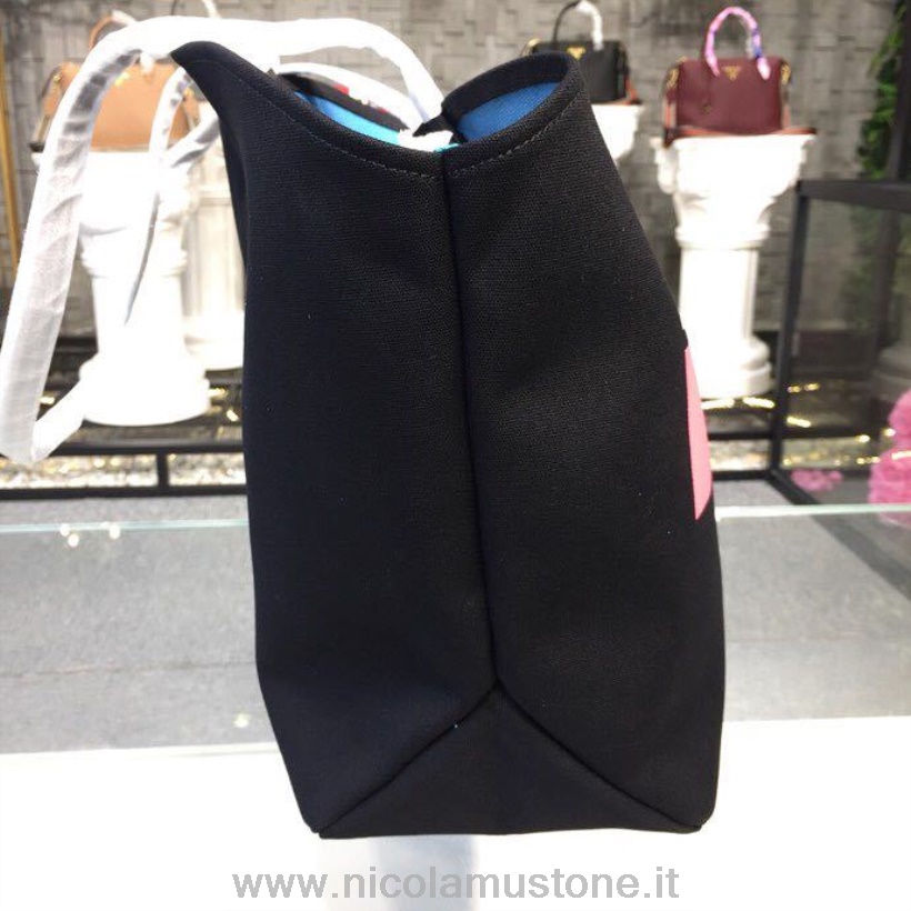 оригинальная качественная холщовая сумка-тоут с логотипом Prada 42см 1bg220 холщовая коллекция весна/лето 2018 черный