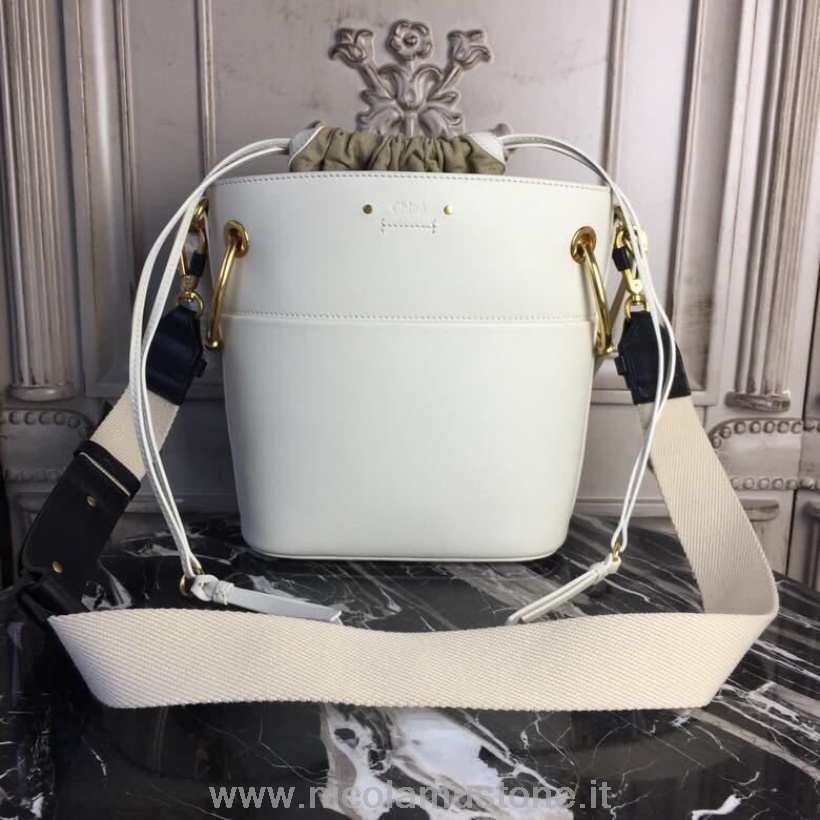 Маленькая сумка-ведро Chloe Roy оригинального качества из гладкой телячьей кожи 3s126h из коллекции Pre-fall 2018 белого цвета
