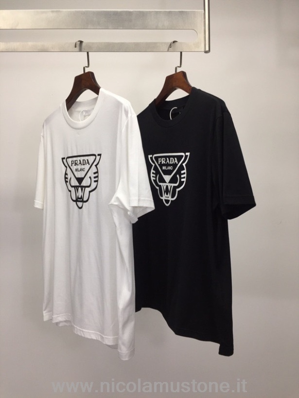 оригинальная качественная футболка Prada Panther с короткими рукавами из коллекции весна-лето 2022 белая