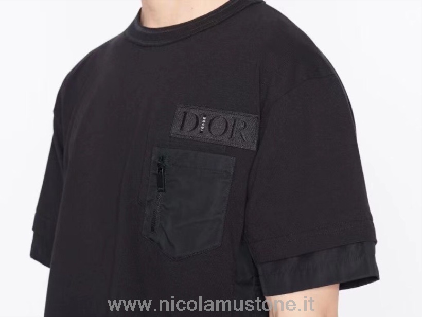 оригинальная качественная футболка из технической ткани Christian Dior X Sacai с короткими рукавами из коллекции весна/лето 2022 черная