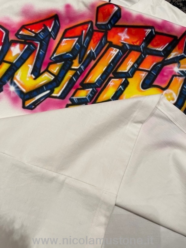 футболка оригинального качества Louis Vuitton граффити коллекция весна/лето 2022 белый/розовый