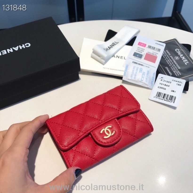 кошелек оригинального качества Chanel 16 см золотая фурнитура из кожи икры коллекция осень/зима 2020 красный