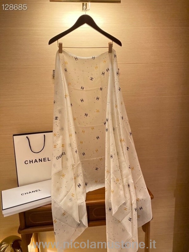 кашемировый платок Chanel оригинального качества 200 см из коллекции осень/зима 2020 белый