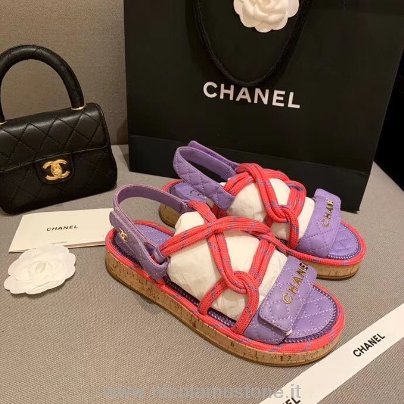 Sandali Chanel Con Cinturino In Velcro E Cordino Di Qualità Originale Pelle Di Vitello Collezione Primavera/estate 2020 Viola/rosa