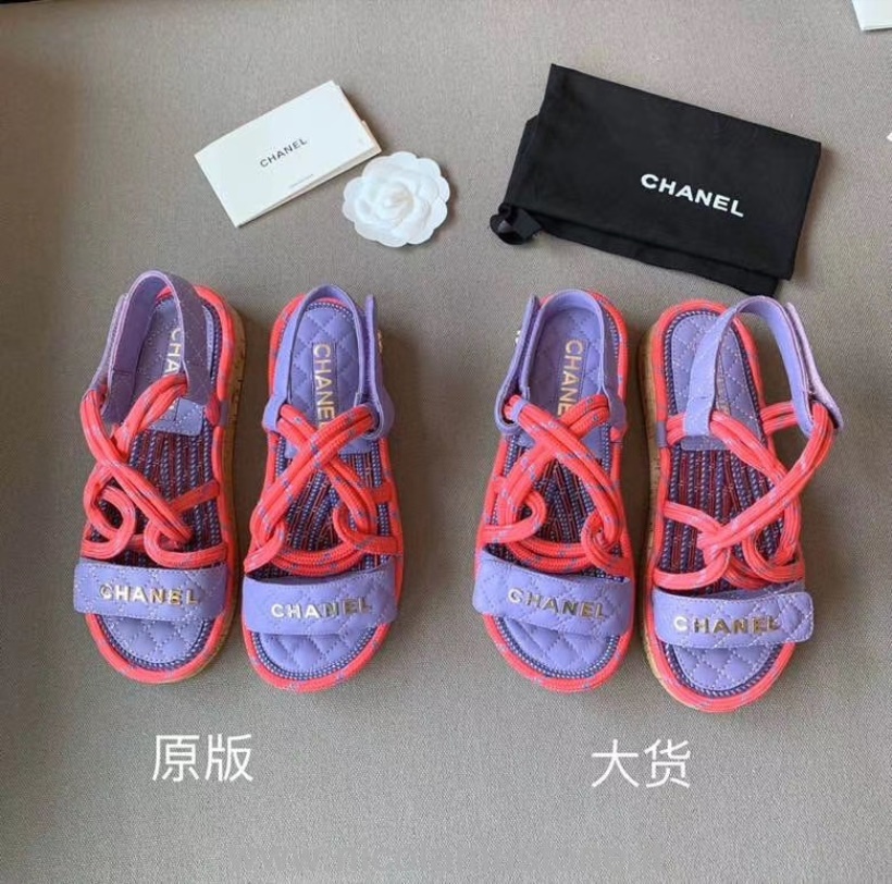 Sandali Chanel Con Cinturino In Velcro E Cordino Di Qualità Originale Pelle Di Vitello Collezione Primavera/estate 2020 Viola/rosa