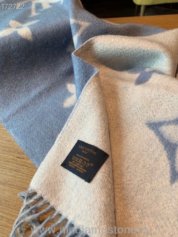Qualità Originale Louis Vuitton Reykjavik Sciarpa Scialle In Cashmere 190 Cm Collezione Autunno/inverno 2020 Grigio/bianco