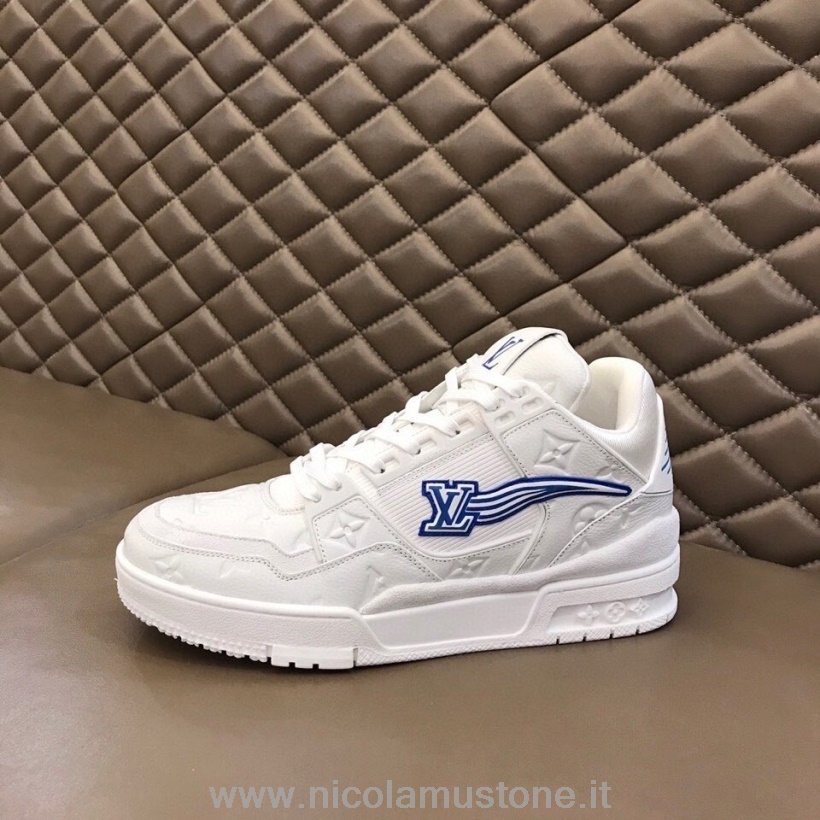 Qualità Originale Louis Vuitton Trainer Low-top Mens Sneakers Monogram Tela Collezione Autunno/inverno 2020 Bianco/blu