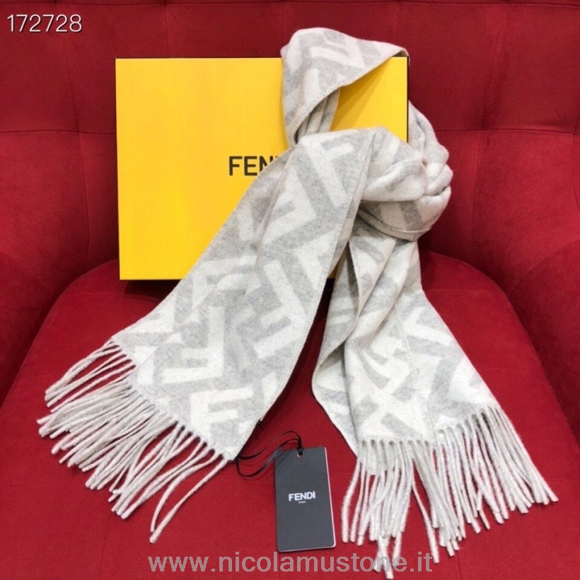 Sciarpa Scialle In Cashmere Con Logo Fendi Ff Original Quality 190cm Collezione Autunno/inverno 2020 Bianco/beige