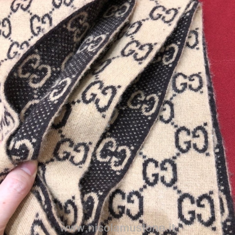 Sciarpa Scialle In Cashmere Gg Di Qualità Originale Gucci 180cm Collezione Autunno/inverno 2020 Marrone/beige