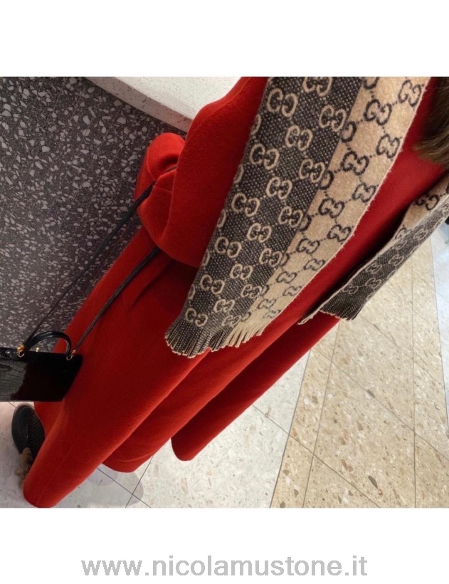 Sciarpa Scialle In Cashmere Gg Di Qualità Originale Gucci 180cm Collezione Autunno/inverno 2020 Marrone/beige