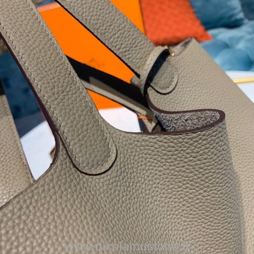 Qualità Originale Hermes Picotin Lock Bag 22 Cm Togo Pelle Di Vitello Cucita A Mano Hardware Dorato Etain