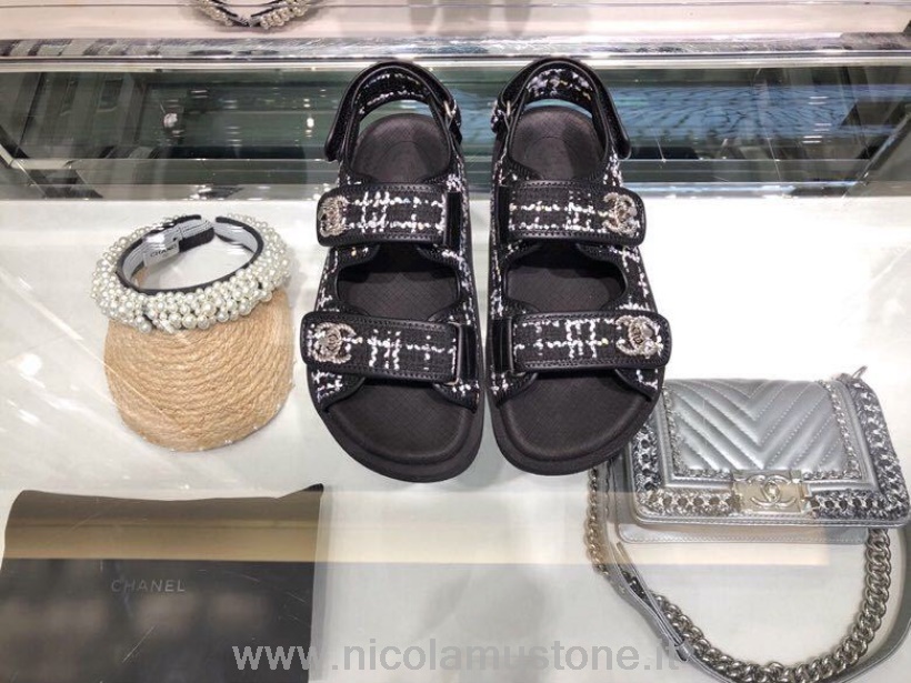 Qualità Originale Chanel Sandali In Tweed/pelle Di Agnello Gomma Pelle Di Vitello Collezione Primavera/estate 2019 Nero