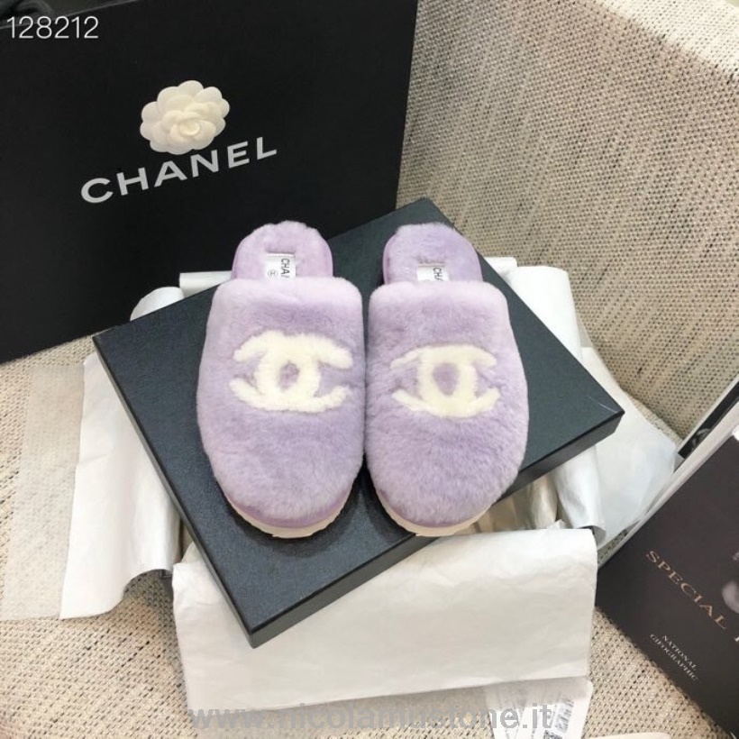 Ciabattine Chanel Cc Pelliccia Di Qualità Originale Collezione Autunno/inverno 2020 Lavanda