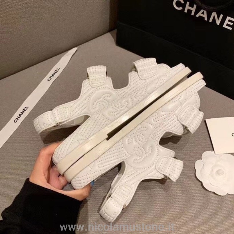 Qualità Originale Sandali Chanel Velcro Pelle Vitello Collezione Primavera/estate 2020 Bianco