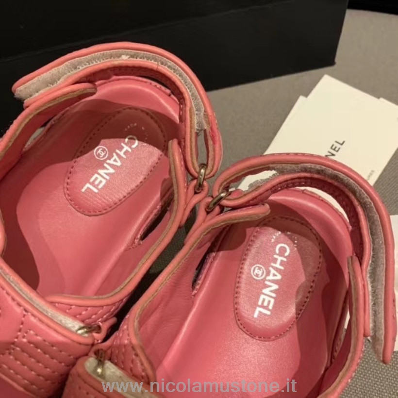 Qualità Originale Sandali Chanel Velcro Pelle Vitello Collezione Primavera/estate 2020 Rosa Chiaro