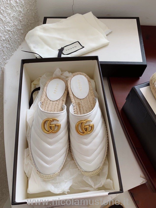 Ciabattine Espadrillas Gucci Marmont Qualità Originale Pelle Di Vitello Collezione Primavera/estate 2020 Bianco