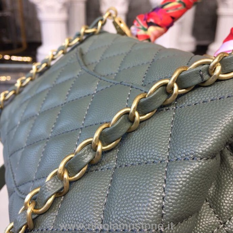 Originál Kvalita Chanel Coco Rúčka Prešívaná Taška 23cm S Rúčkou Jašterica Zrnitá Teľacia Koža Zlatá Hardvér Jar/leto 2019 Akt 1 Kolekcia Morská Zelená