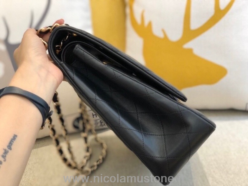 Originál Kvalitná Chanel Maxi Taška S Klapkou 33cm 58601 Jahňacia Koža Zlatý Hardvér Kolekcia Jeseň/zima 2020 čierna