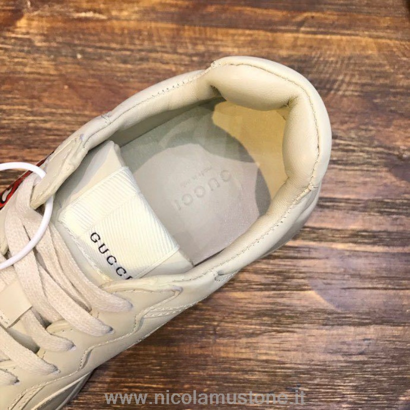 Original Kvalitet Gucci Läppar Rhyton Dad Sneakers 619893 Kalvskinn Läder Vår/sommar 2020 Kollektion Off White