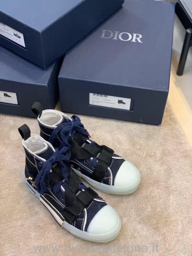 Original Kvalitet Christian Dior B23 X Alyx Studio Sneakers Kalvskinn Läder High-top Sneaker Vår/sommar 2020 Kollektion Blue Jean