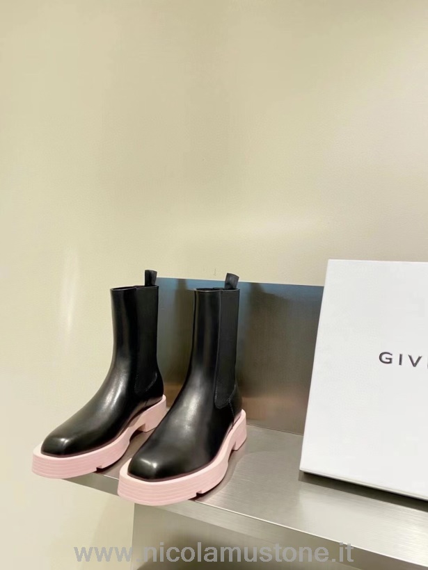 Original Kvalitet Givenchy Squared Chelsea Boots Kalvskinn Läder Höst/vinter 2021 Kollektion Svart/rosa