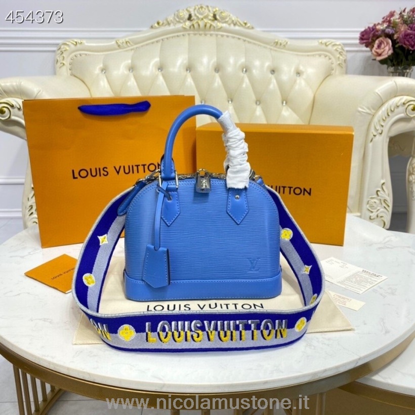 Original Kvalitet Louis Vuitton Alma Bb Väska 24cm Epi Läder Vår/sommar 2021 Kollektion M57426 Bleuet