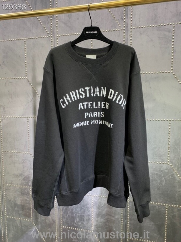 Original Kvalitet Christian Dior Atelier Grafisk Unisex Pullover Höst/vinter 2020 Kollektion Svart