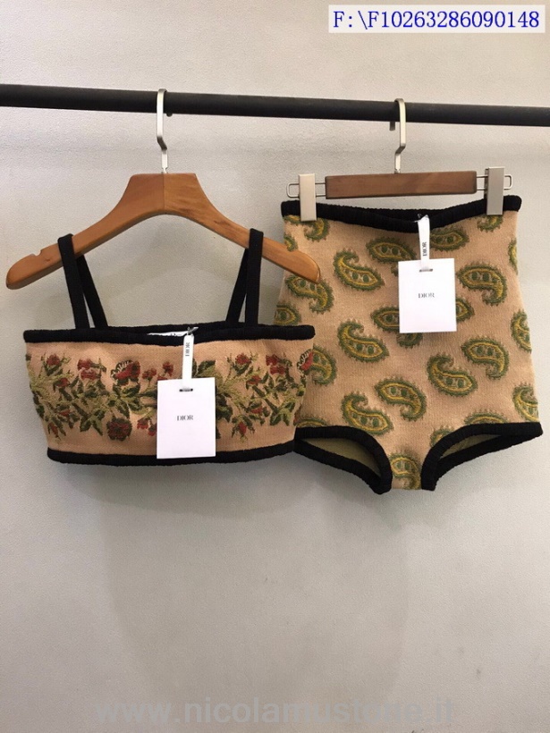 Original Kvalitet Christian Dior Ull Bikini Och Underdel Paisley Print Set Höst/vinter 2021 Kollektion Orange