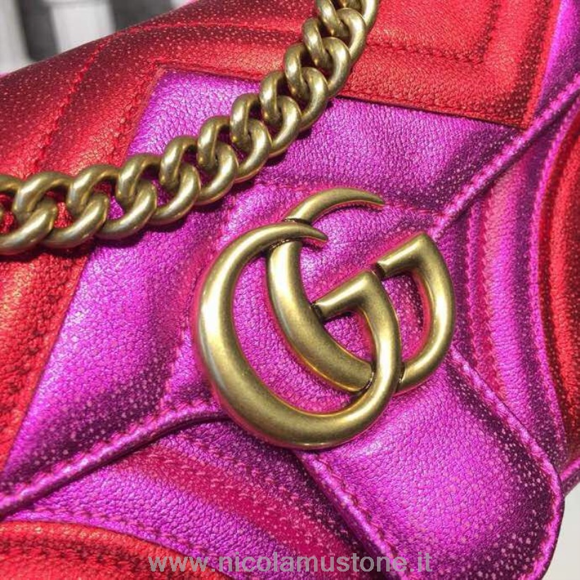 Originalkvalitet Gucci Gg Marmont Matelasse Miniväska 22cm Kalvskinnsläder 446744 Vår/sommar 2019 Kollektion Varm Rosa/röd Metallic
