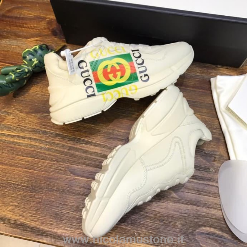 Original Kvalitet Gucci Gg Rhyton Dad Sneakers 619896 Kalvskinn Läder Vår/sommar 2020 Kollektion Off White