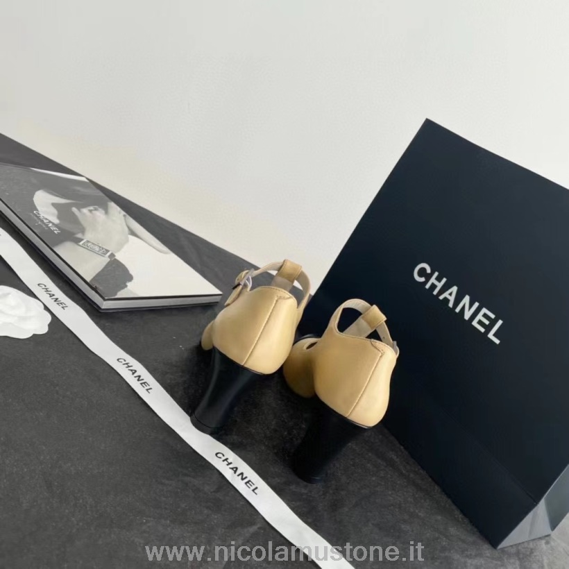 Original Kvalitet Chanel Mary Jane Pumps Kalvskinn Läder Höst/vinter 2021 Kollektion Beige/svart