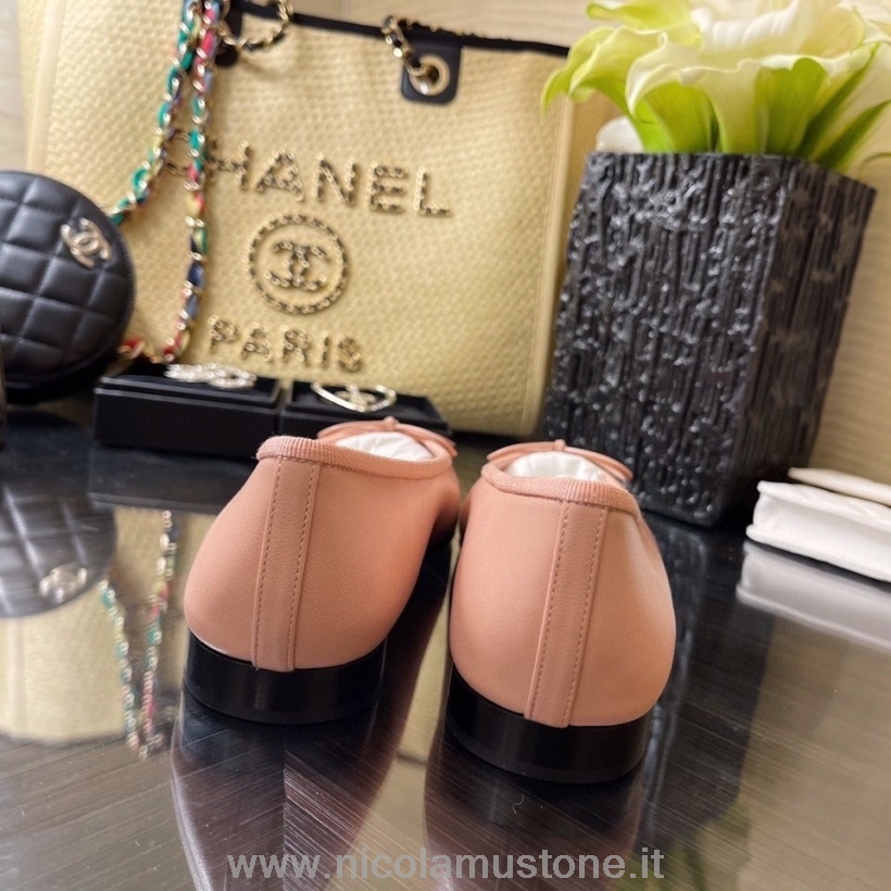 Original Kvalitet Chanel Ballerina Lägenheter Lammskinn Läder Vår/sommar 2021 Kollektion Rosa