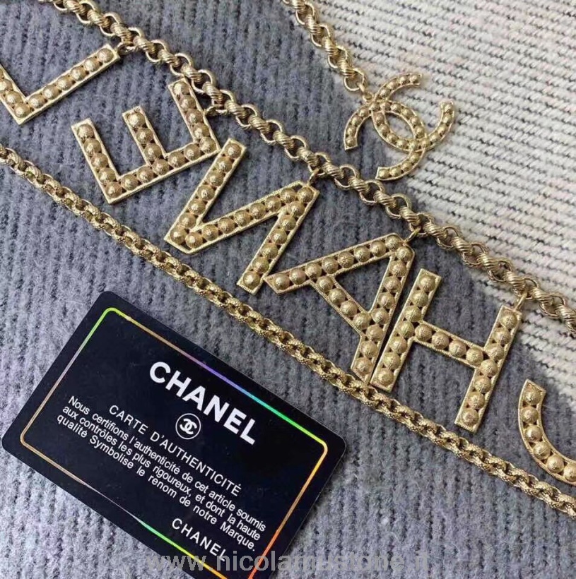 Originalkvalitet Chanel Metall Och Strass Dubbelkedjebälte Ab1386 Vår/sommar 2019 Kollektion Guld