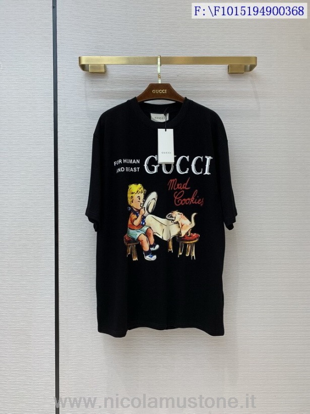 Original Kvalitet Gucci Mad Cookies Grafisk Oversized T-shirt Dam Höst/vinter 2020 Kollektion Svart