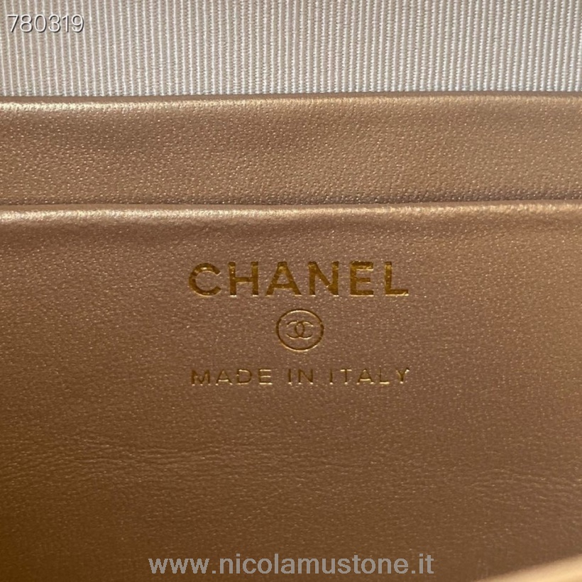 Original Kvalitet Chanel Box Väska 14cm As2463 Guld Hårdvara Lammskinn Läder Höst/vinter 2021 Kollektion Vit