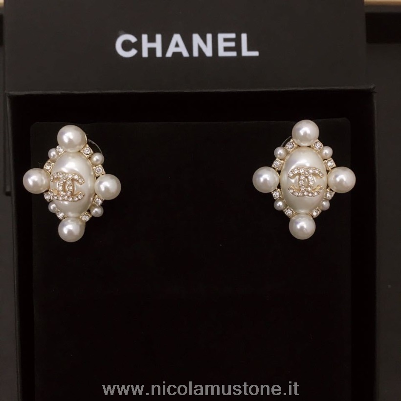 Original Kvalitet Chanel Pärlor Utsmyckade örhängen 96376 Vår/sommar 2020 Kollektion Guld
