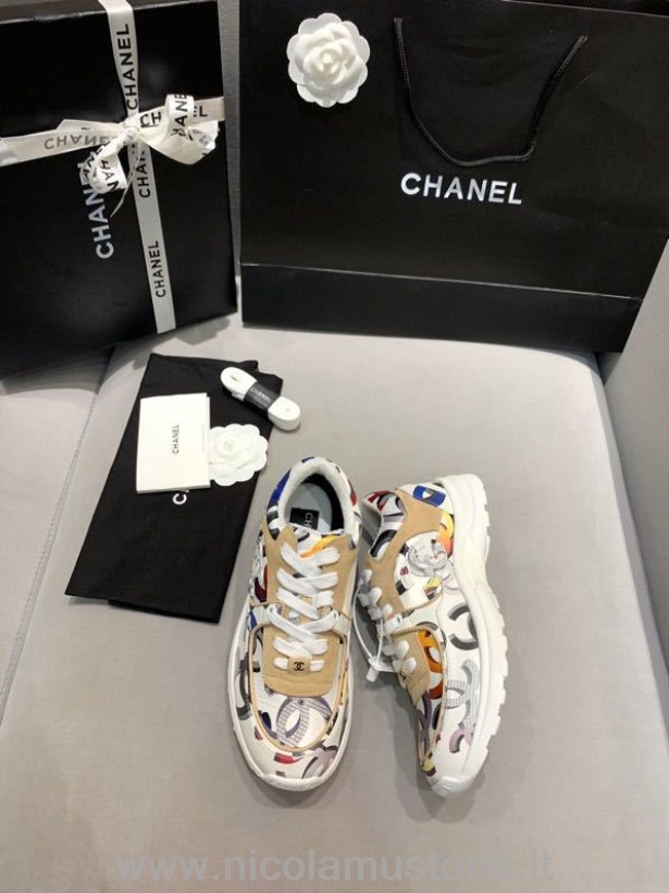 Qualità Originale Chanel Nylon Sneakers Sneakers Pelle Di Agnello Pelle Scamosciata Collezione Primavera/estate 2020 Bianco/beige/multicolore
